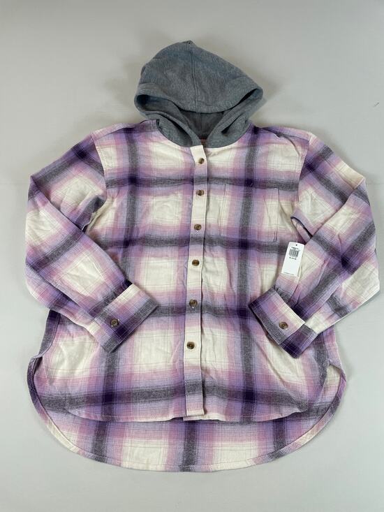 Old Navy Other - Old Navy Plaid Hooded Flannel Button Up Shirt XL Purple Gray Cotton NWT